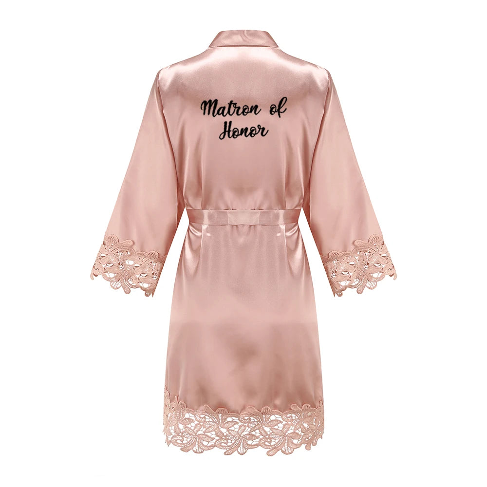 Rose Gold Satin Lace Bridesmaid Robe | Elegant Dressing Gown for Bride & Wedding Party — Bachelorette Gift