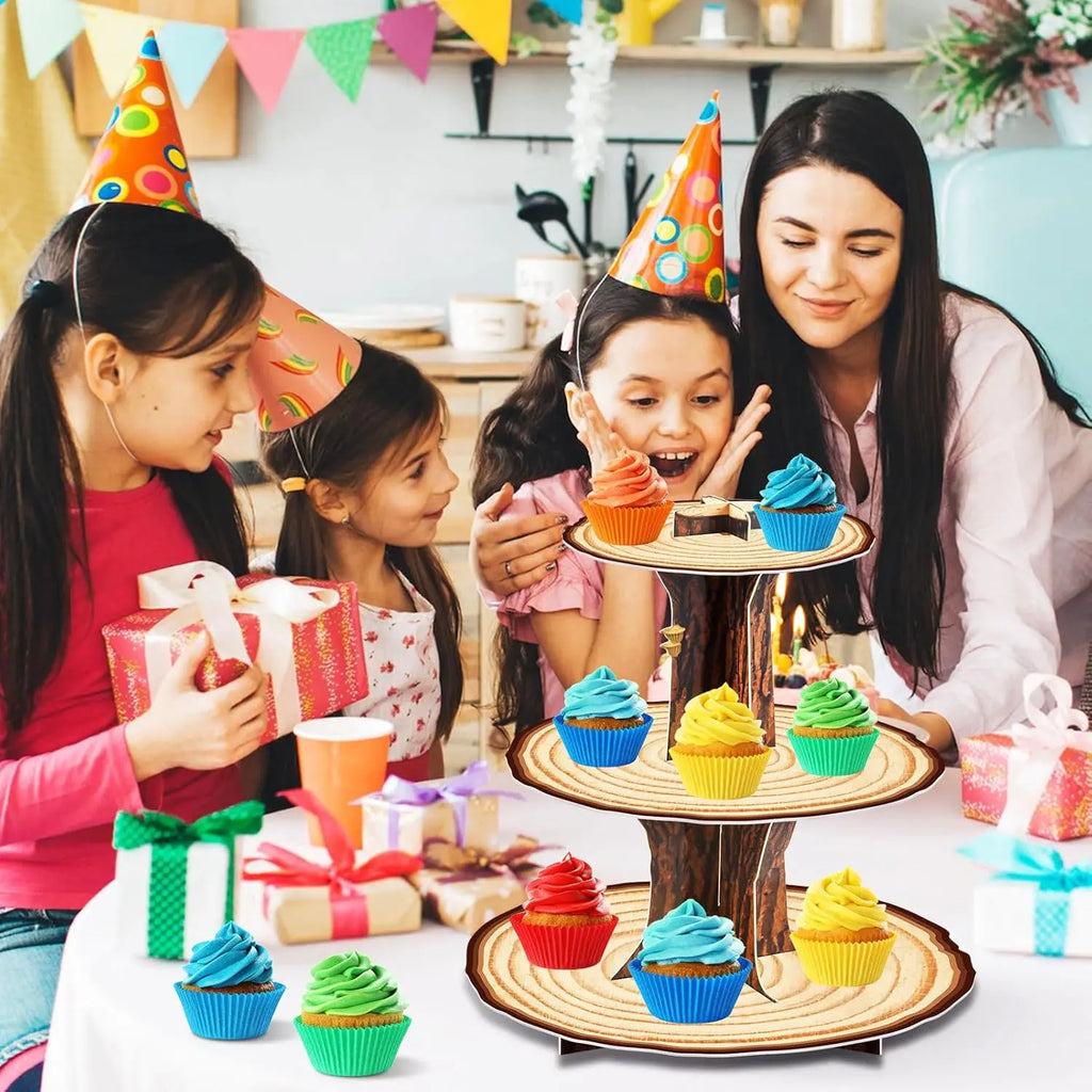 3-Tier Wooden Cupcake Stand | Rustic Wood Dessert Tower for Weddings, Baby Showers & Western Party Décor