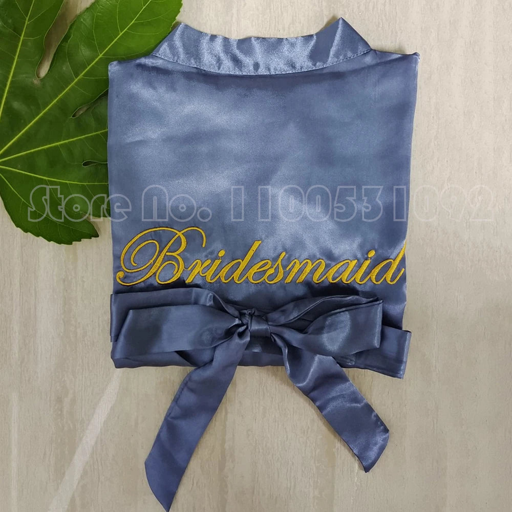 Bridal Party Satin Kimono Robe – Embroidered “Bride” & “Bridesmaid” Wedding Sleepwear