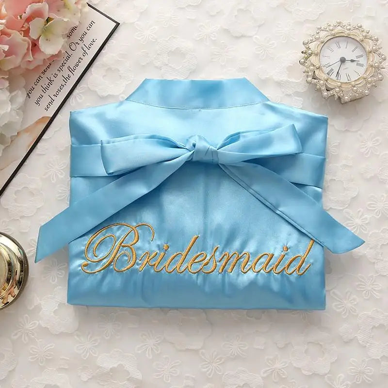 Bridal Party Satin Kimono Robe – Embroidered “Bride” & “Bridesmaid” Wedding Sleepwear