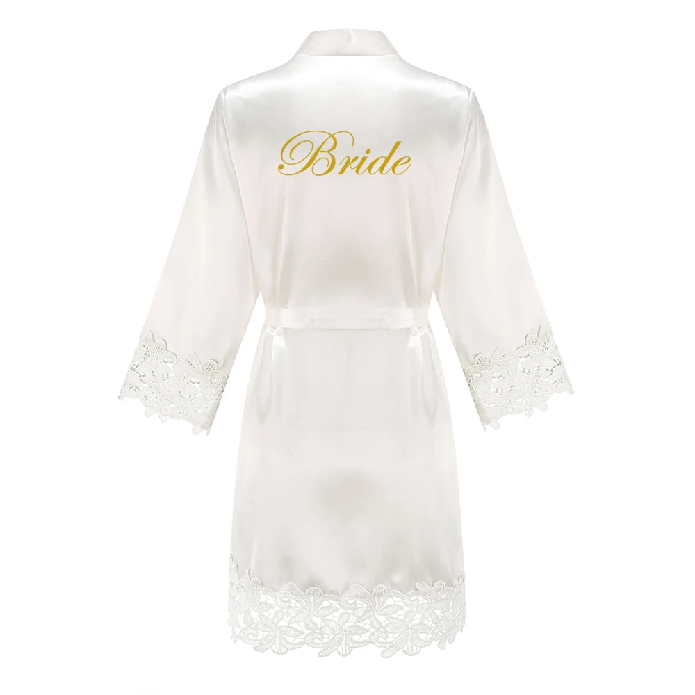 Rose Gold Satin Lace Bridesmaid Robe | Elegant Dressing Gown for Bride & Wedding Party — Bachelorette Gift