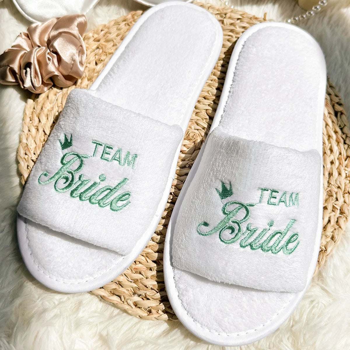 Bridal Party Slippers – Open-Toe Slide-On Wedding Shoes for Bride & Bridesmaids
