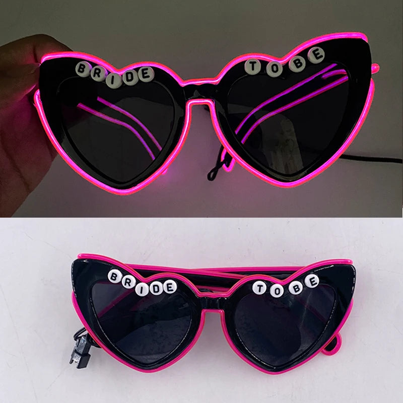 LED Glowing "Just Married" Heart Glasses – Bridal Party & Wedding Celebration Novelty Sunglasses