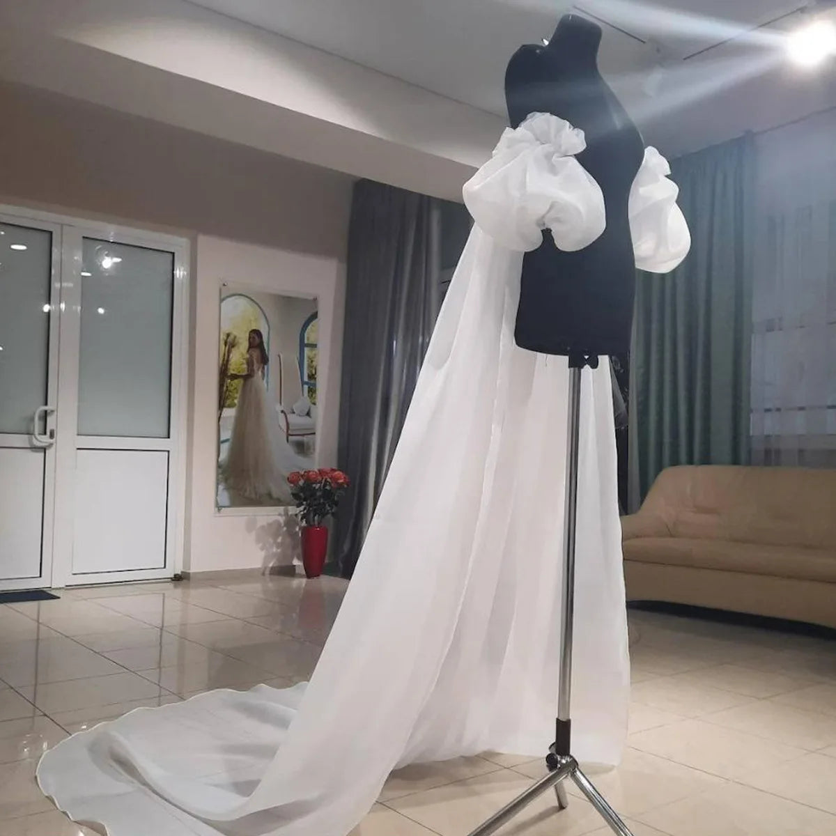 Bridal Organza Wrap with Sleeves – Elegant Wedding Cape for Ceremony, Travel & Photography