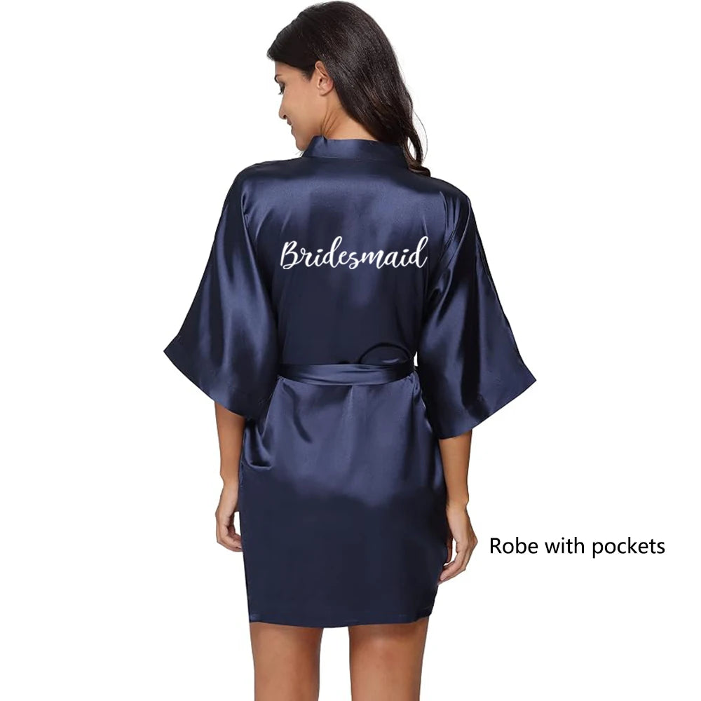 Satin "Team Bride" Kimono Robe | Mini Bridal Party Bathrobe with White Lettering