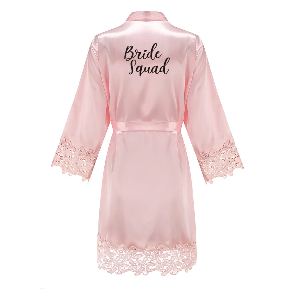 Rose Gold Satin Lace Bridesmaid Robe | Elegant Dressing Gown for Bride & Wedding Party — Bachelorette Gift