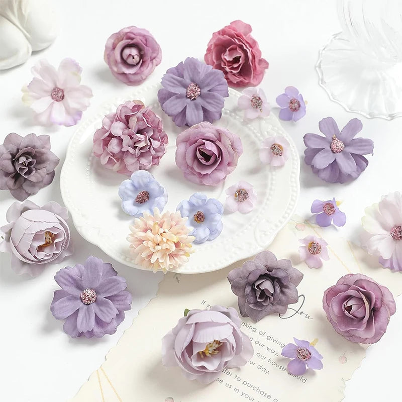 Purple Silk Rose Flower Heads – Set of 20 | Wedding & Bridal DIY Décor