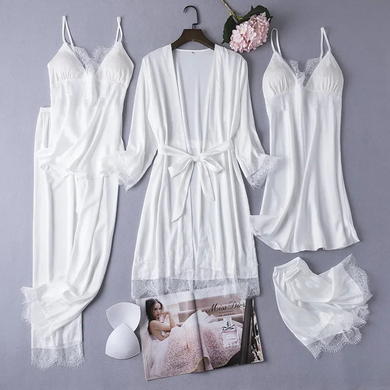 Bridal Satin Pajama Set – 5-Piece Bride Robe, Nightgown & Sleepwear Collection
