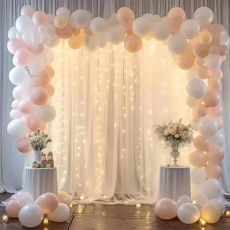 Tulle Backdrop Curtains with Fairy Lights – 3-Piece Wedding & Bridal Shower Decor Set