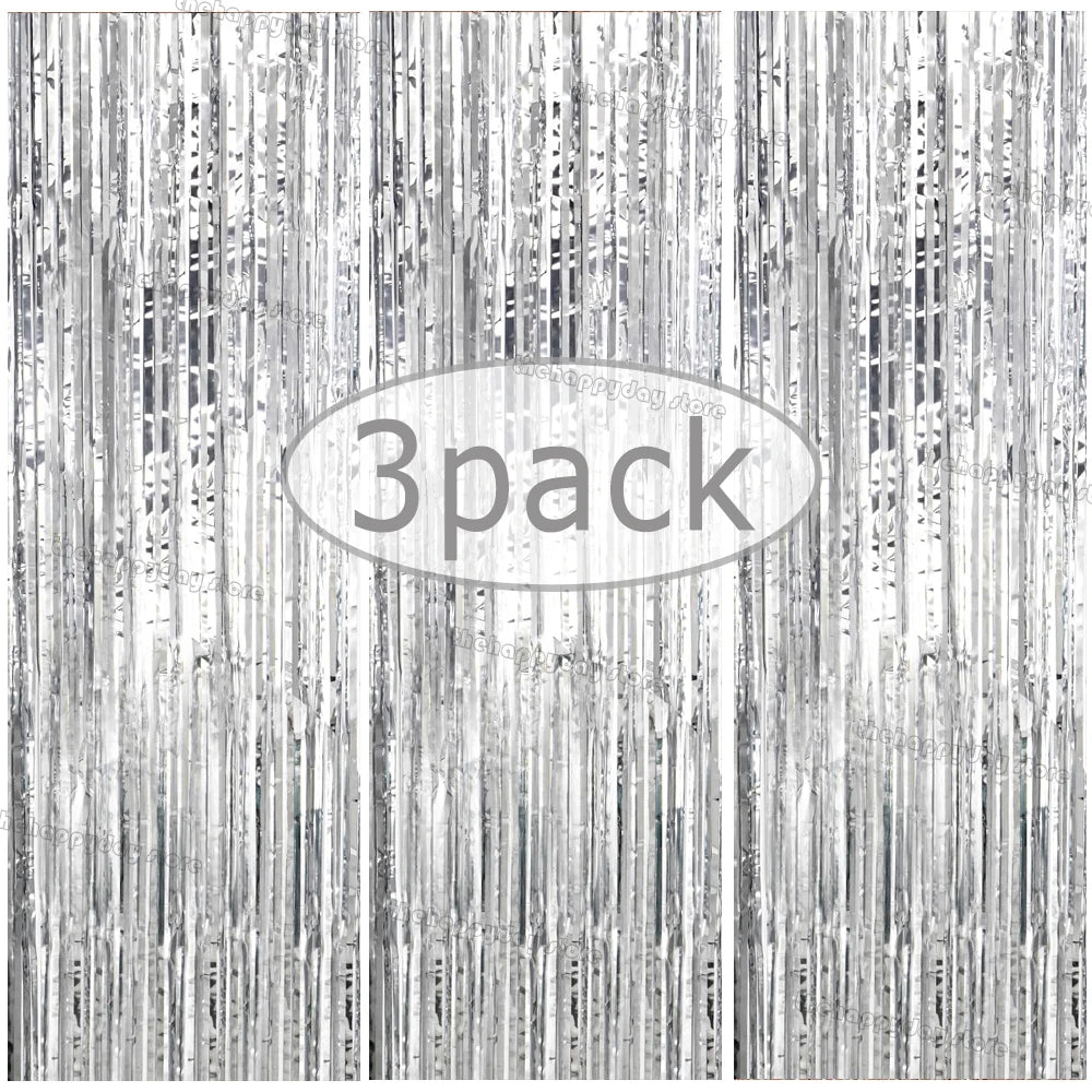 3-Pack Metallic Foil Tinsel Fringe Curtains | Glitter Party Backdrop for Bachelorette, Bridal Shower & Wedding Décor