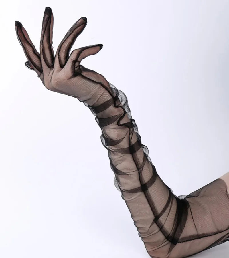 Women's Long Sheer Tulle Bridal Gloves – Elbow Length | Multiple Colors