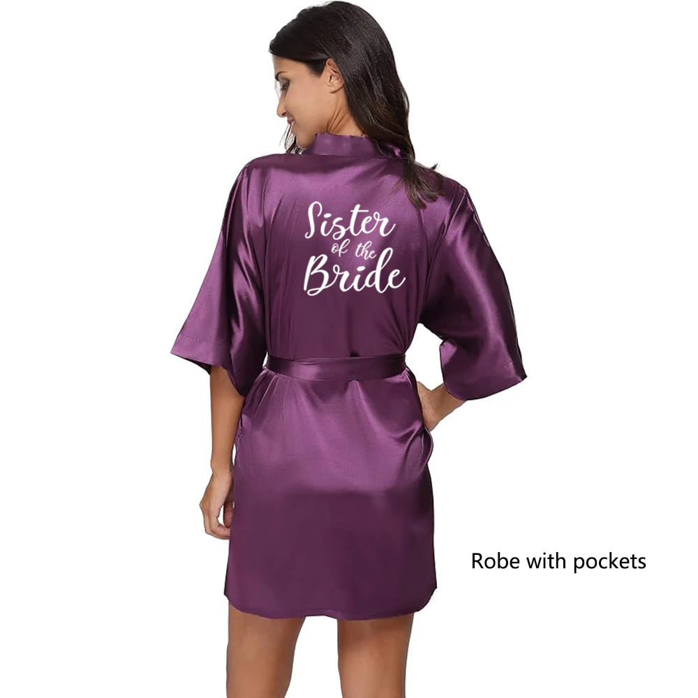 Satin "Team Bride" Kimono Robe | Mini Bridal Party Bathrobe with White Lettering