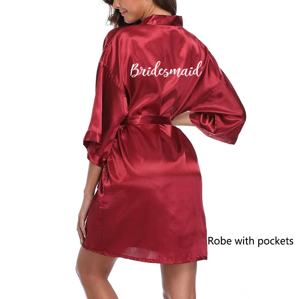 Satin "Team Bride" Kimono Robe | Mini Bridal Party Bathrobe with White Lettering