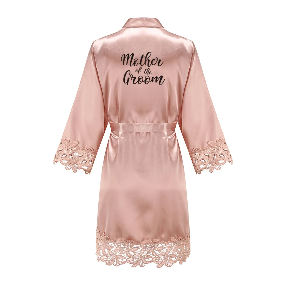 Rose Gold Satin Lace Bridesmaid Robe | Elegant Dressing Gown for Bride & Wedding Party — Bachelorette Gift