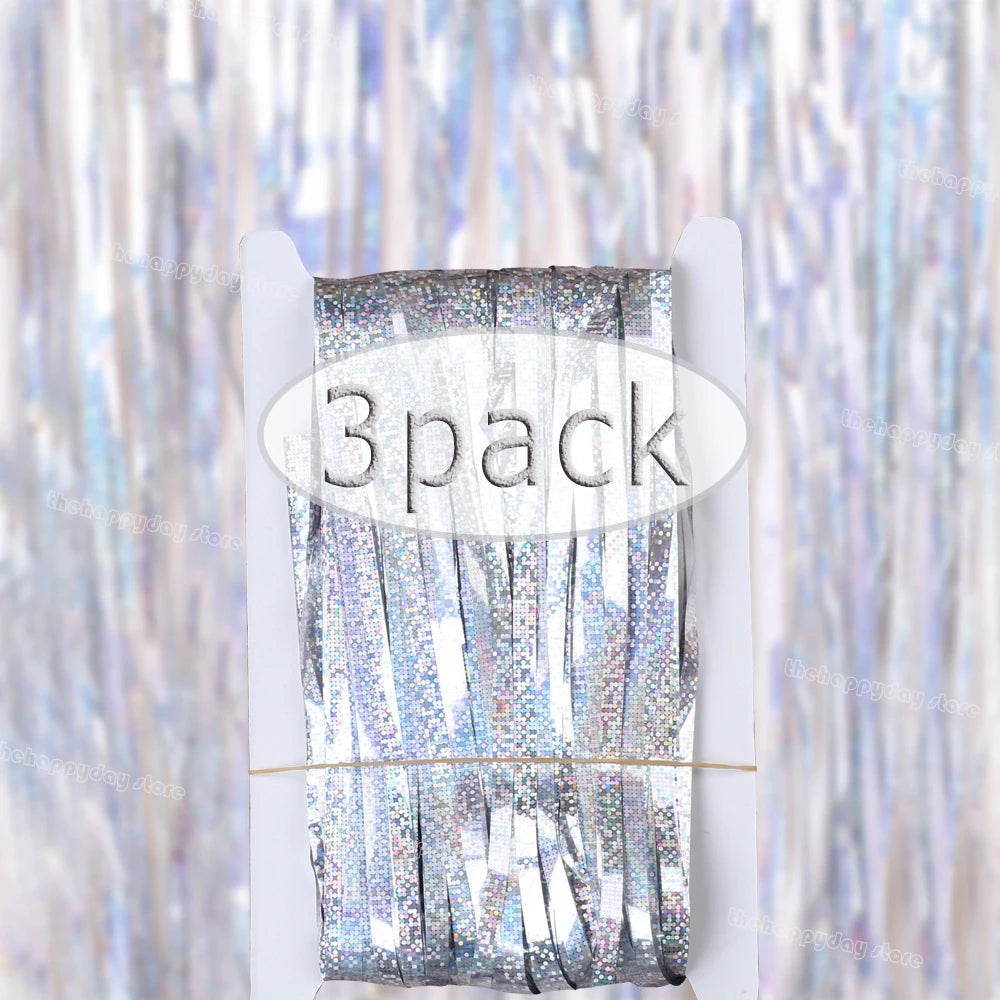 3-Pack Metallic Foil Tinsel Fringe Curtains | Glitter Party Backdrop for Bachelorette, Bridal Shower & Wedding Décor