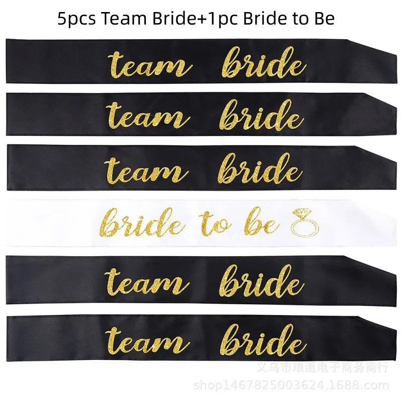 1Set Rose Gold Team Bride To Be Satin Sash Bachelorette Party Decoration Girls Hen Party Wedding Bridal Shower Decor Supplies