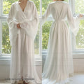 White Lace-Trim Bridal Robe | Ankle-Length Ice Silk Kimono Gown for Brides