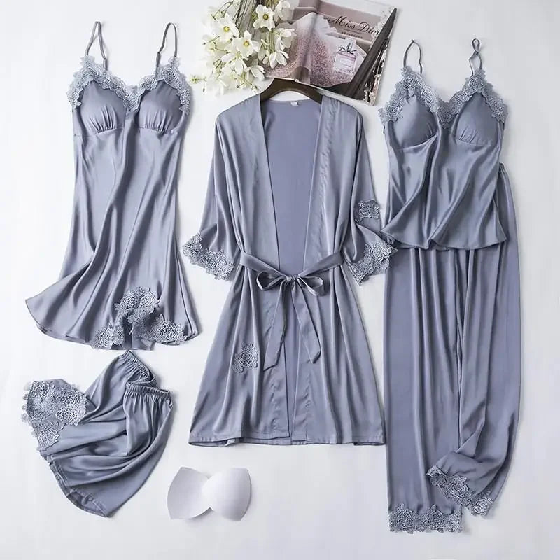 Bridal Satin Pajama Set – 5-Piece Bride Robe, Nightgown & Sleepwear Collection