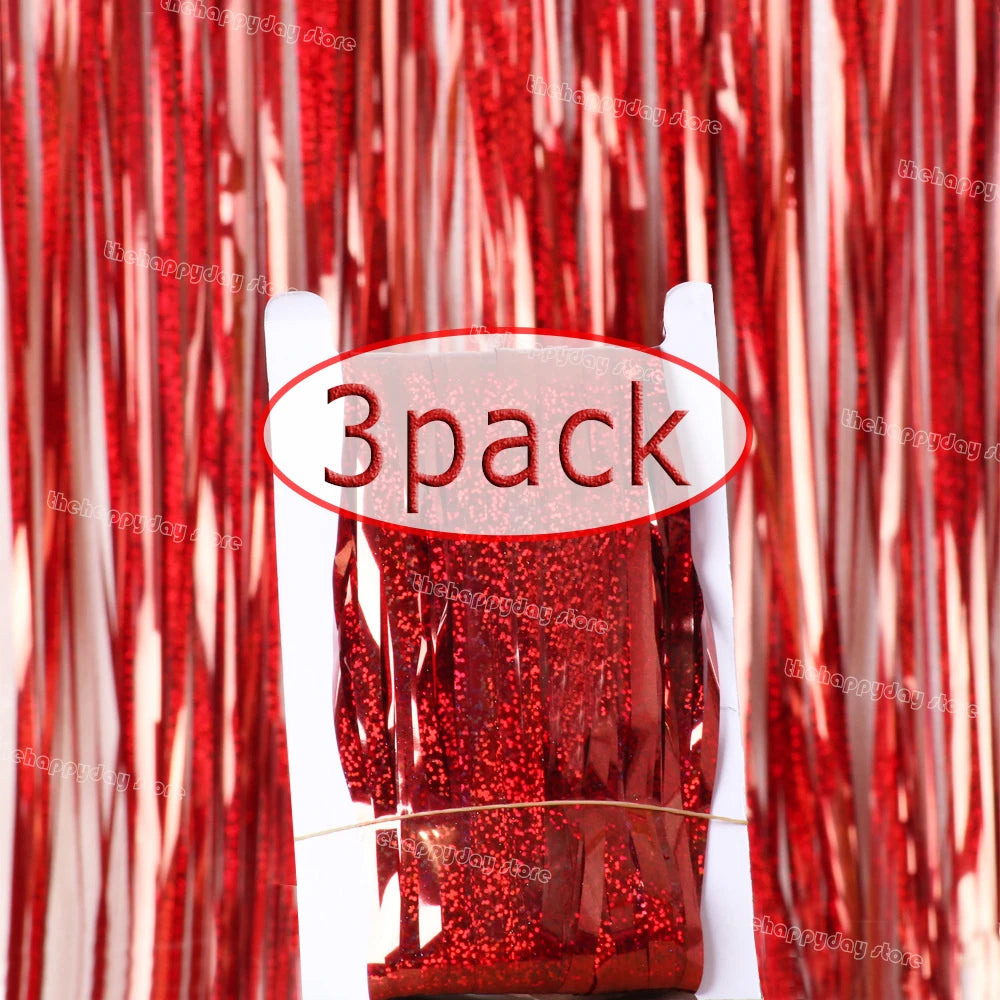 3-Pack Metallic Foil Tinsel Fringe Curtains | Glitter Party Backdrop for Bachelorette, Bridal Shower & Wedding Décor