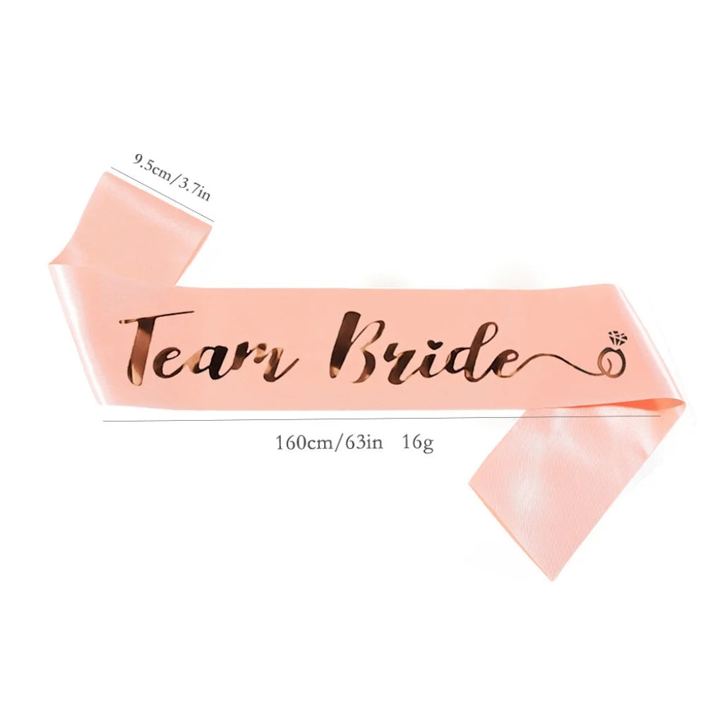 1Set Rose Gold Team Bride To Be Satin Sash Bachelorette Party Decoration Girls Hen Party Wedding Bridal Shower Decor Supplies