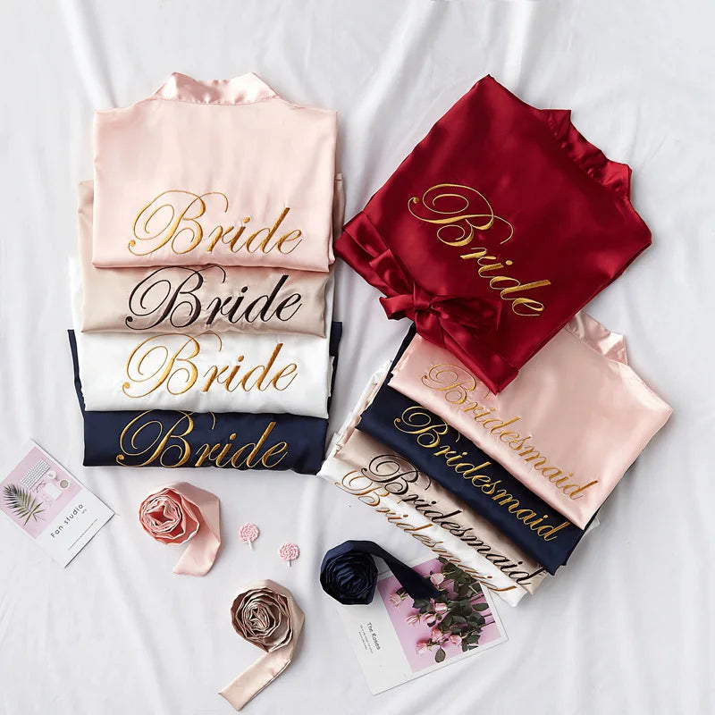 Floral Kimono Bridesmaid Robe | Short Satin Bridal Dressing Gown