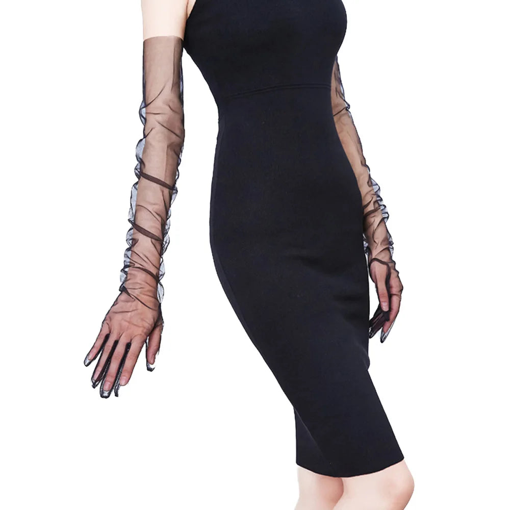 Women's Long Sheer Tulle Bridal Gloves – Elbow Length | Multiple Colors