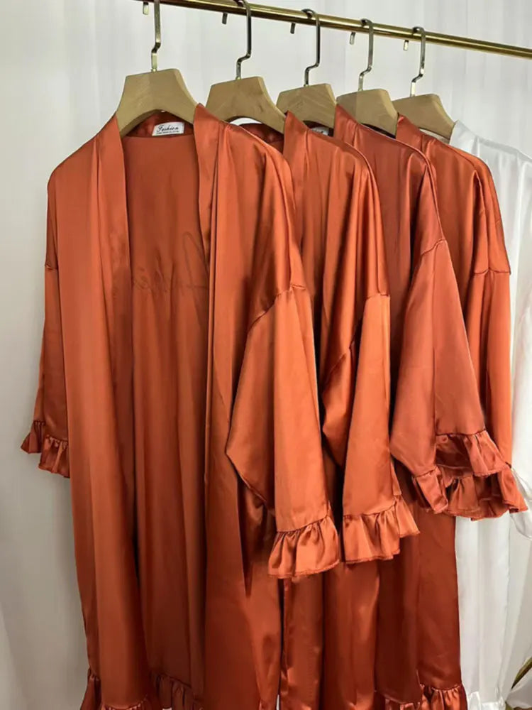 Personalized Ruffled Satin Bridesmaid Robe | Custom Name & Role | Luxury Kimono for Wedding Party