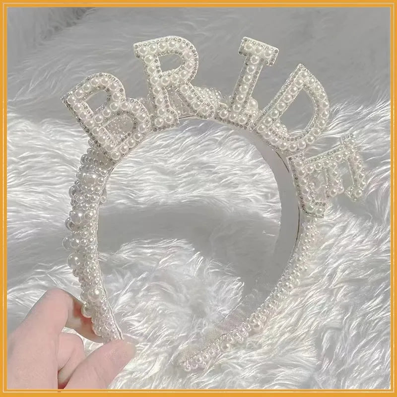 Bride To Be Pearl Crown Headband | Bridal Shower & Bachelorette Party Hair Accessory