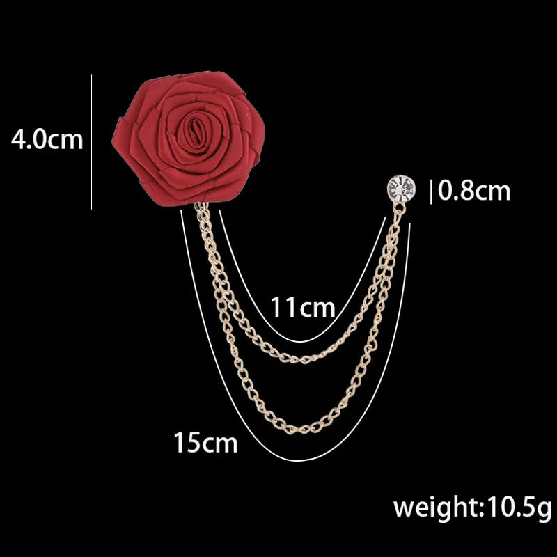Handmade Rose Flower Brooch Lapel Pin – Groom & Groomsmen Wedding Suit Accessory