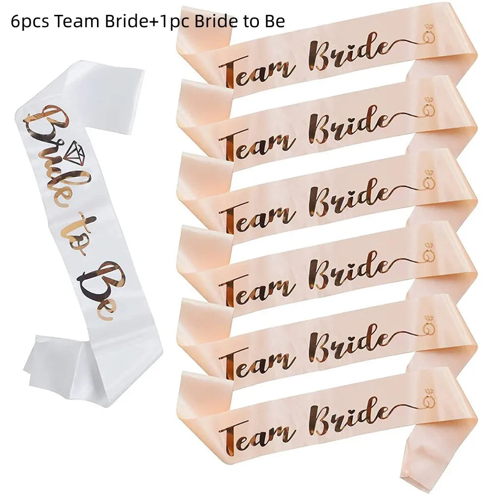 1Set Rose Gold Team Bride To Be Satin Sash Bachelorette Party Decoration Girls Hen Party Wedding Bridal Shower Decor Supplies