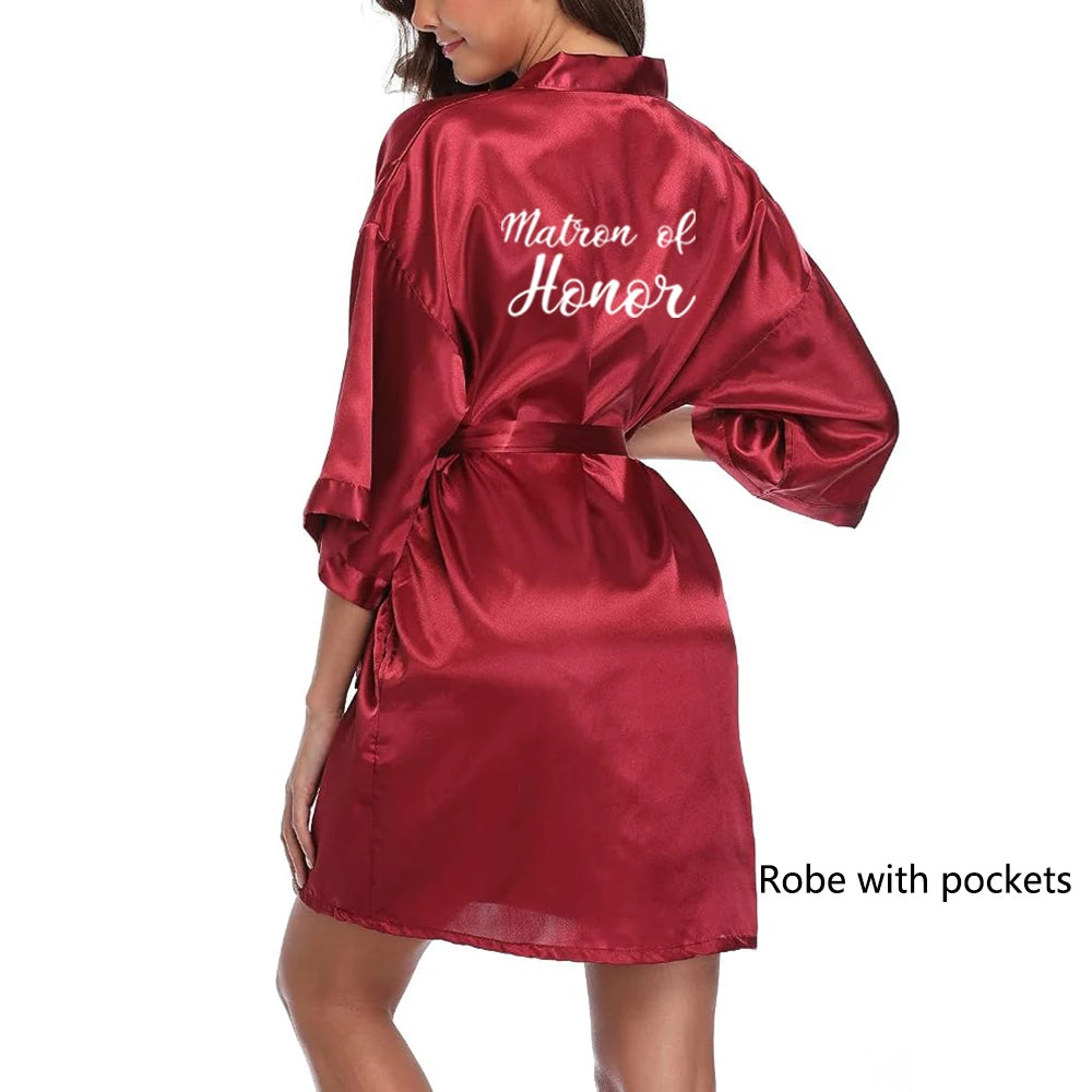 Satin "Team Bride" Kimono Robe | Mini Bridal Party Bathrobe with White Lettering