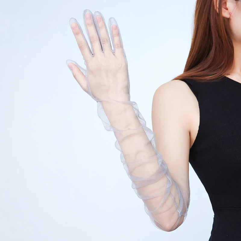 Women's Long Sheer Tulle Bridal Gloves – Elbow Length | Multiple Colors