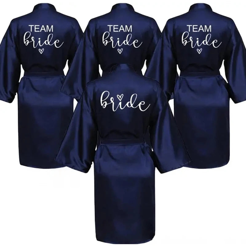 Satin Bridal Party Robe with Gold Lettering | Kimono Bathrobe for Bride & Bridesmaids — Wedding Morning Essential