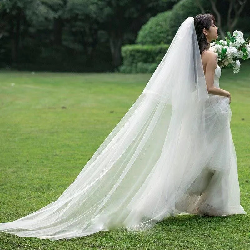 3-Meter Bridal Veil | Two-Layer Cut Edge | Snow White & Off White