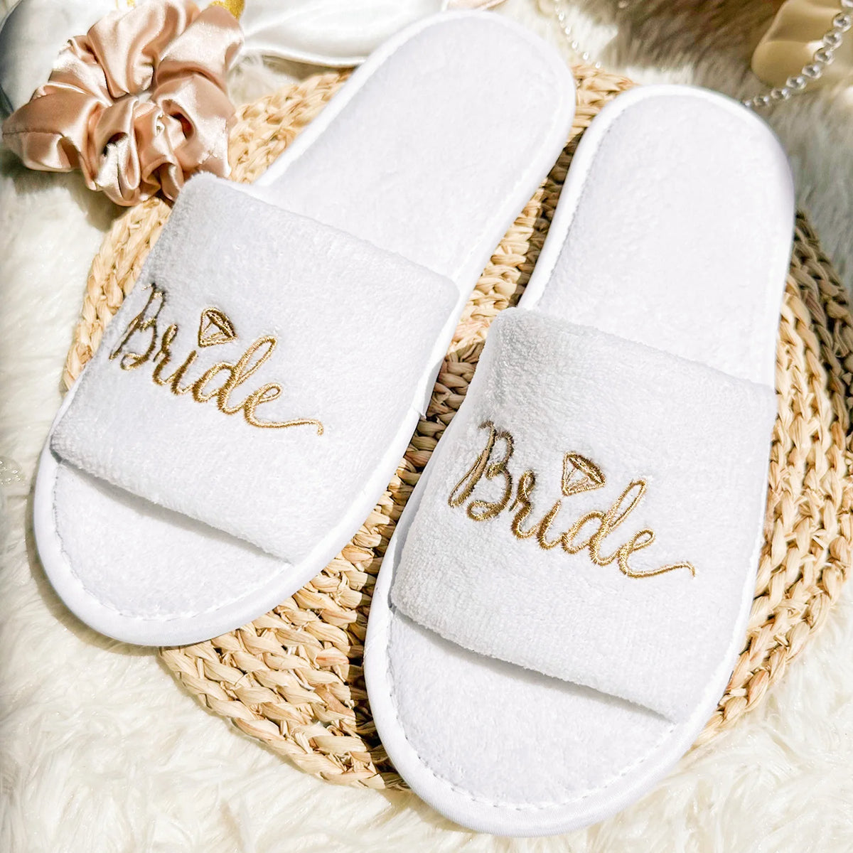 Bridal Party Slippers – Open-Toe Slide-On Wedding Shoes for Bride & Bridesmaids