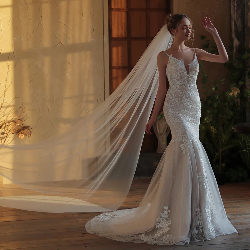 Romantic Single-Layer Bridal Veil with Comb – Long Train White Wedding Tulle Headpiece