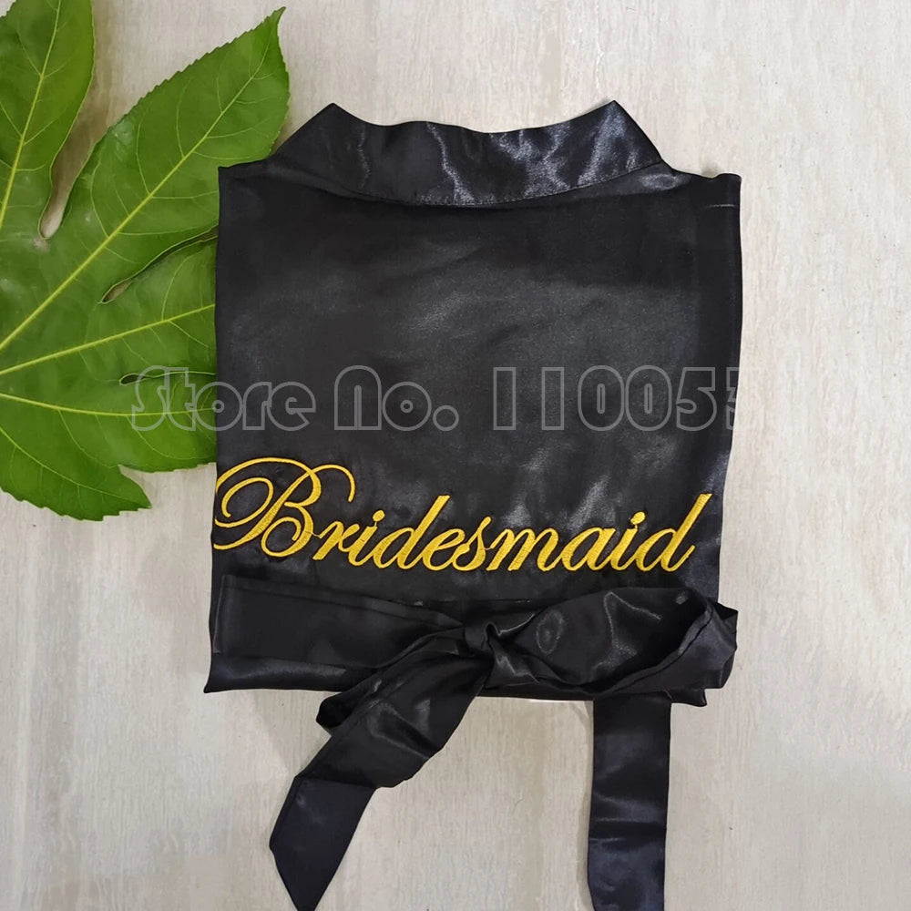Bridal Party Satin Kimono Robe – Embroidered “Bride” & “Bridesmaid” Wedding Sleepwear