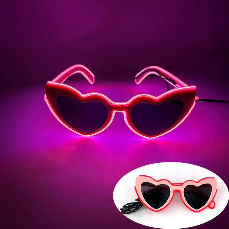 LED Glowing "Just Married" Heart Glasses – Bridal Party & Wedding Celebration Novelty Sunglasses