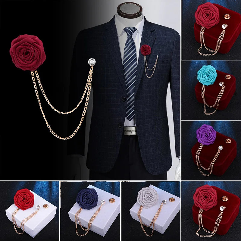 Handmade Rose Flower Brooch Lapel Pin – Groom & Groomsmen Wedding Suit Accessory