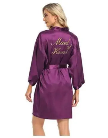 Floral Kimono Bridesmaid Robe | Short Satin Bridal Dressing Gown