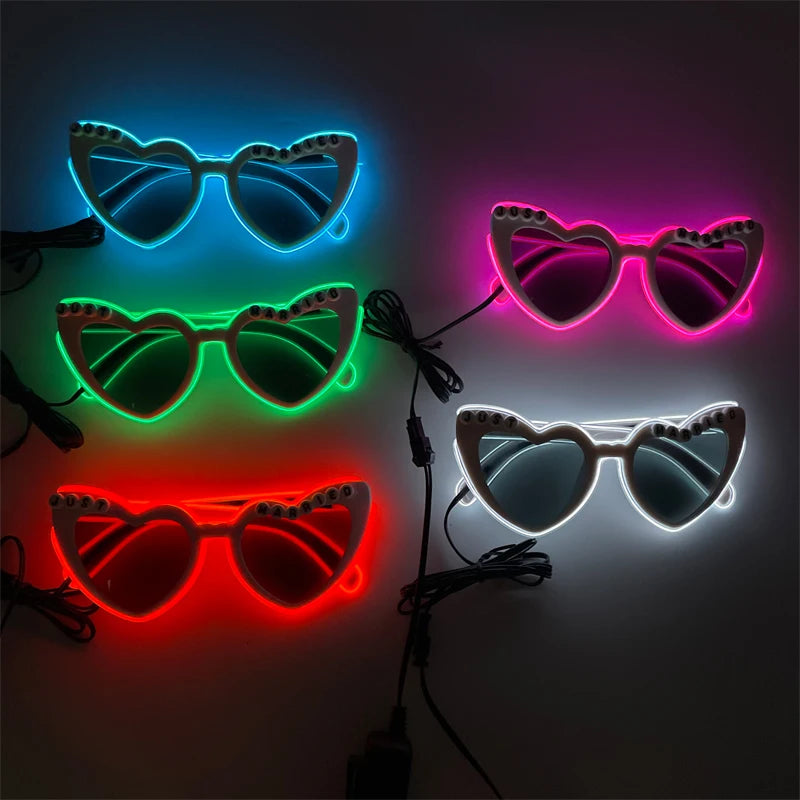 LED Glowing "Just Married" Heart Glasses – Bridal Party & Wedding Celebration Novelty Sunglasses