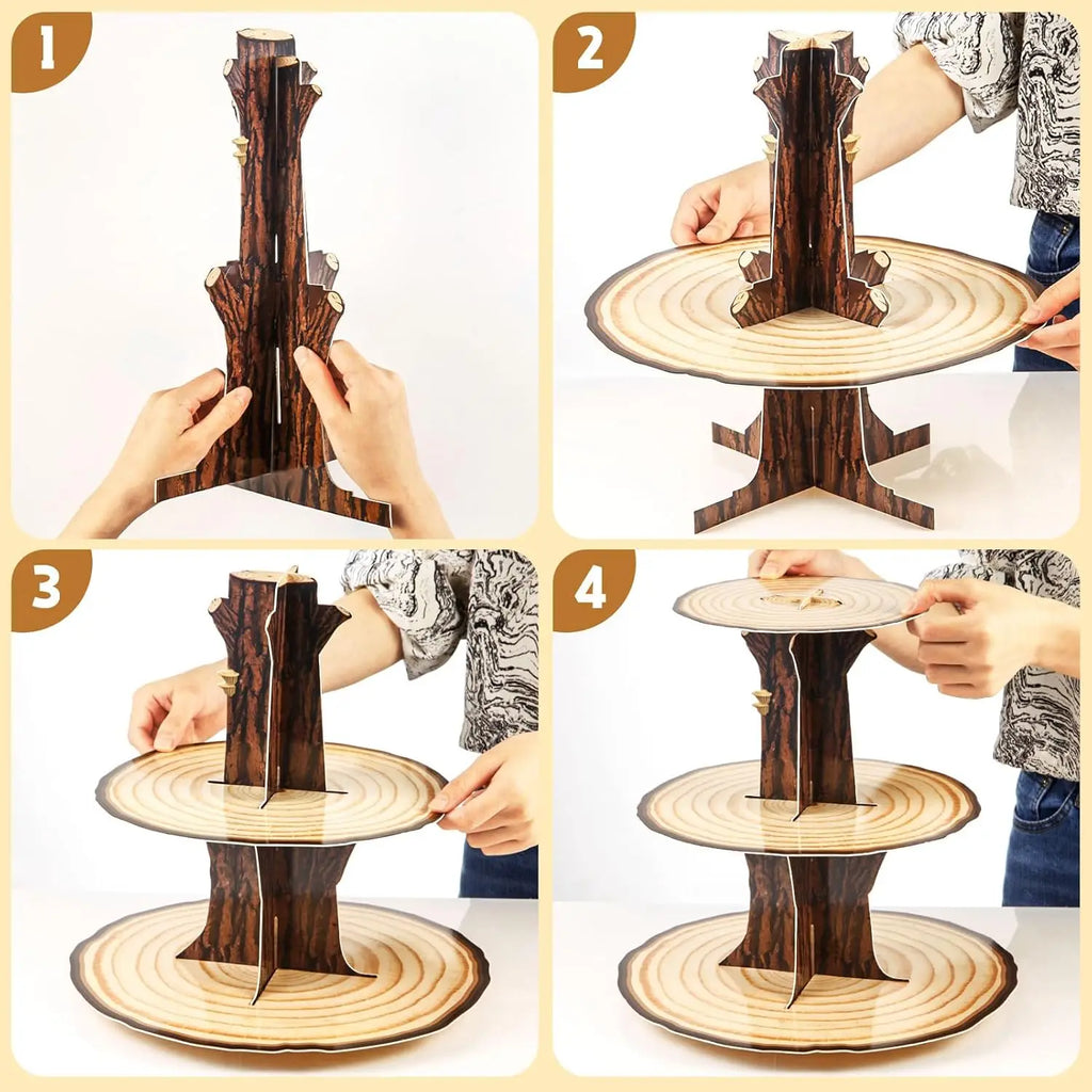 3-Tier Wooden Cupcake Stand | Rustic Wood Dessert Tower for Weddings, Baby Showers & Western Party Décor