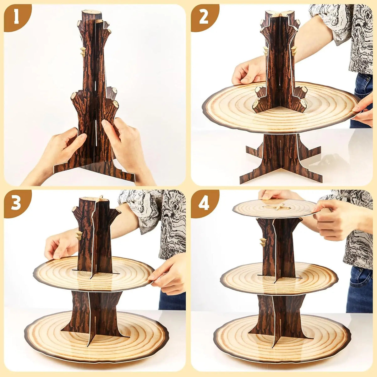 3-Tier Wooden Cupcake Stand | Rustic Wood Dessert Tower for Weddings, Baby Showers & Western Party Décor