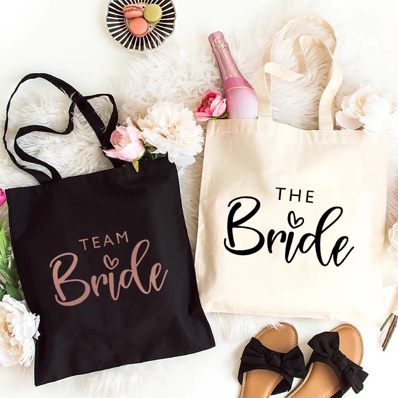 "Team Bride" Canvas Tote Bag | Bachelorette Party Shoulder Bag for Bridesmaids