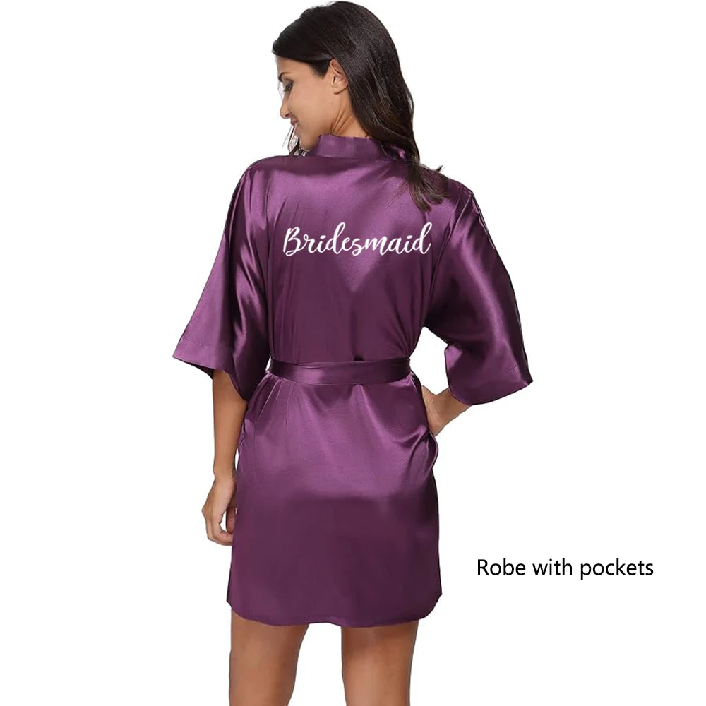 Satin "Team Bride" Kimono Robe | Mini Bridal Party Bathrobe with White Lettering