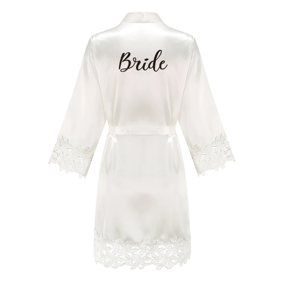 Rose Gold Satin Lace Bridesmaid Robe | Elegant Dressing Gown for Bride & Wedding Party — Bachelorette Gift