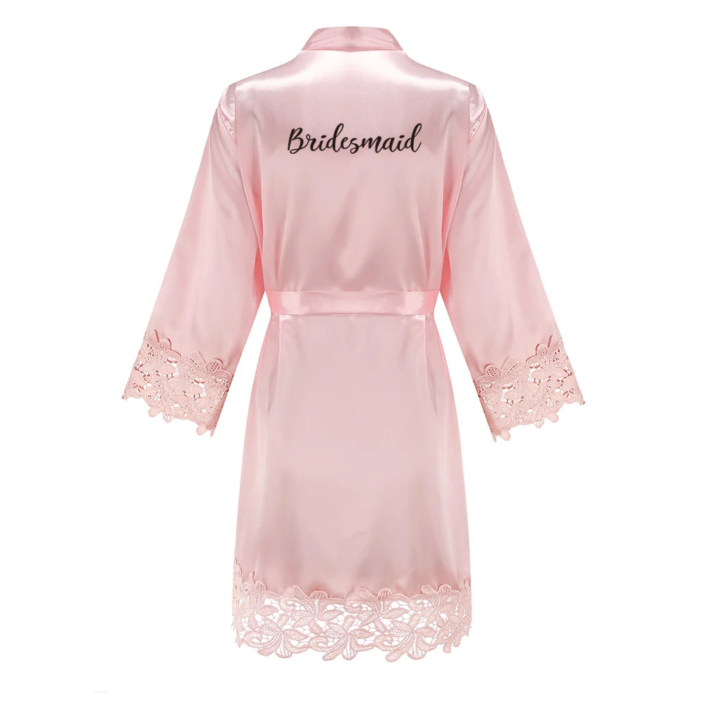 Rose Gold Satin Lace Bridesmaid Robe | Elegant Dressing Gown for Bride & Wedding Party — Bachelorette Gift