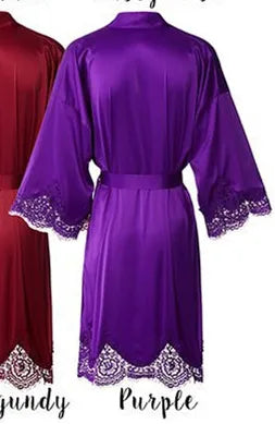 Lace-Trim Satin Bridal Robe | Long Kimono Dressing Gown for Brides & Bridesmaids