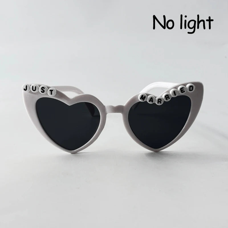LED Glowing "Just Married" Heart Glasses – Bridal Party & Wedding Celebration Novelty Sunglasses