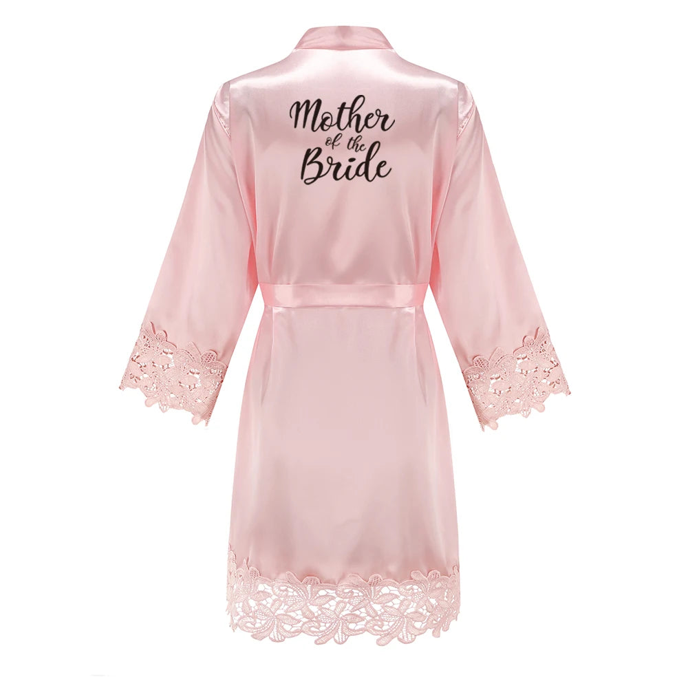 Rose Gold Satin Lace Bridesmaid Robe | Elegant Dressing Gown for Bride & Wedding Party — Bachelorette Gift